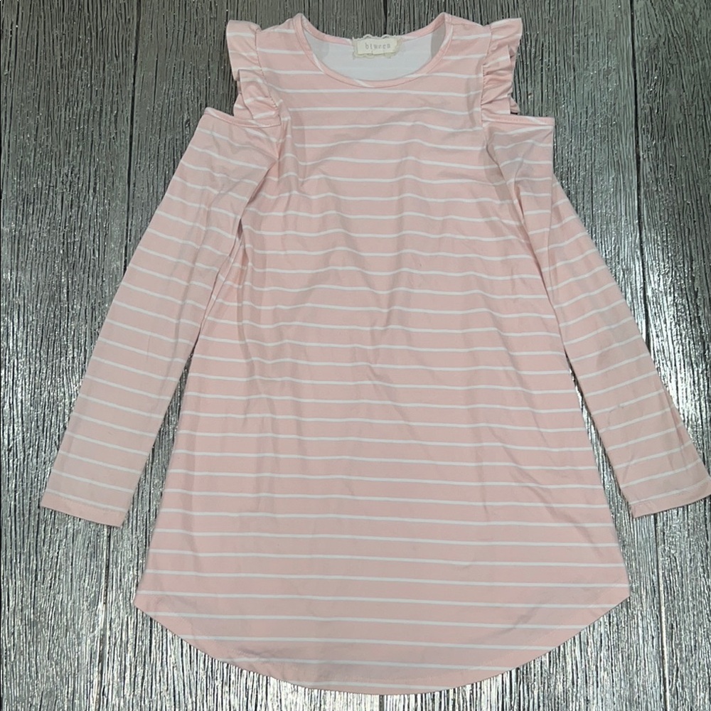 Kids Blush Striped Ruffle Sleeve Top/dress